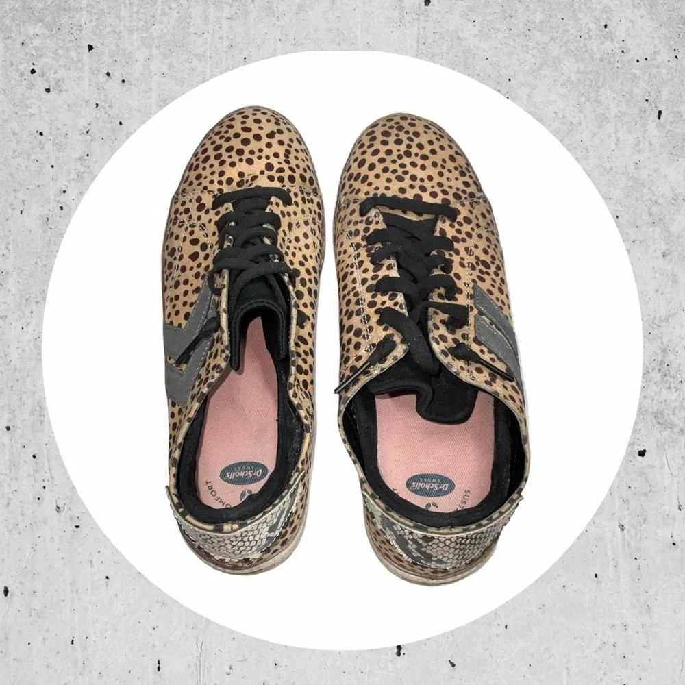 Dr. Scholl’s Tan/Brown Leopard w Gray & Black Accents Elastic Lace Sneakers Wm 9 - Picture 6 of 8